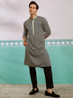 Men's Black Rayon Kurta & Pyjama Set