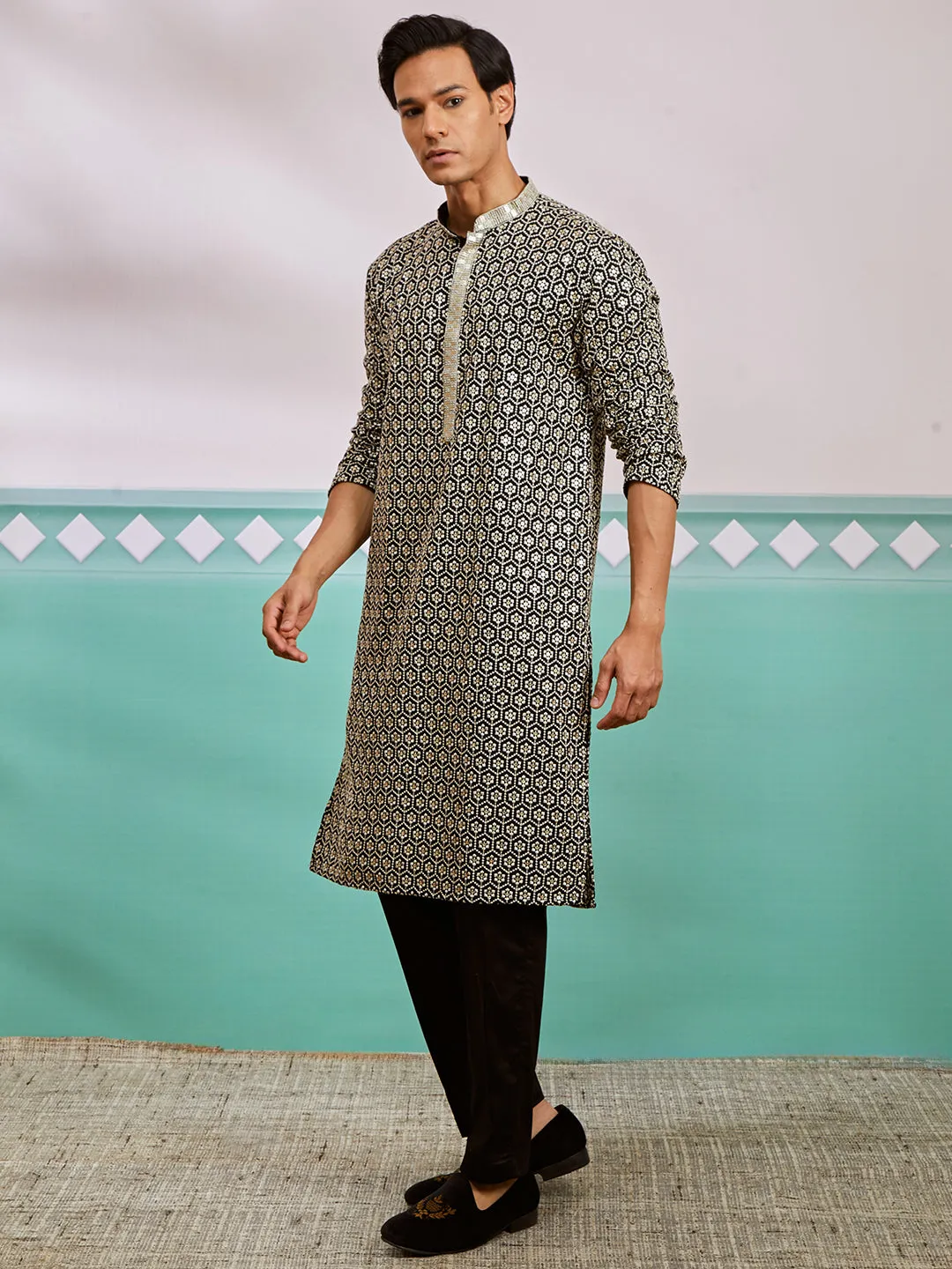 Men's Black Rayon Kurta & Pyjama Set