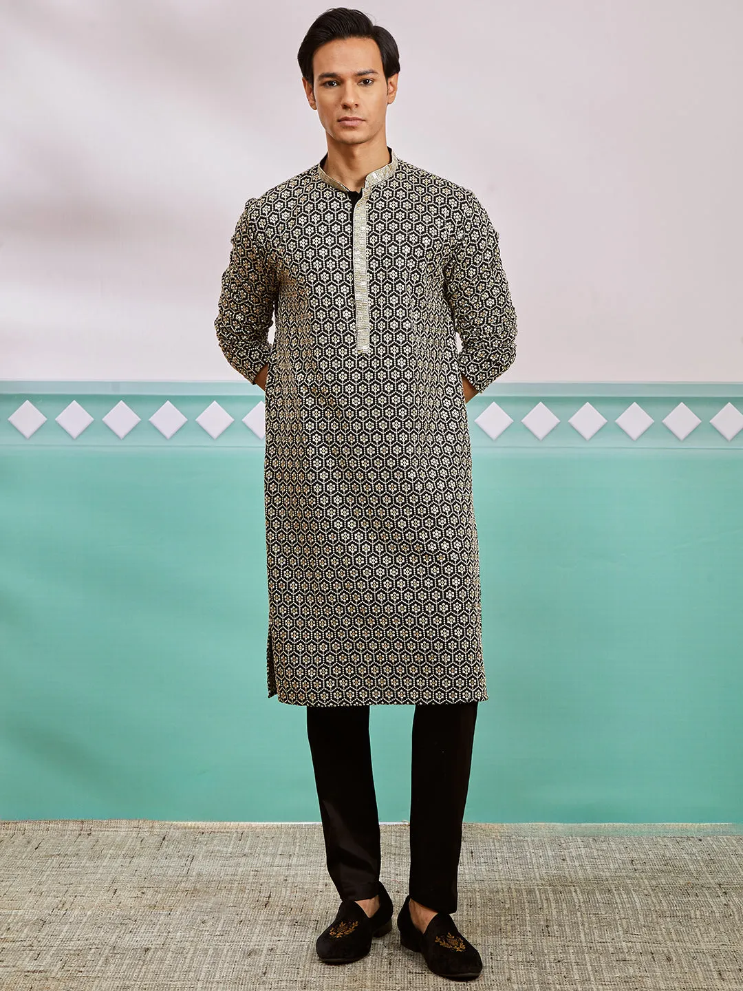 Men's Black Rayon Kurta & Pyjama Set