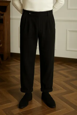 Mens Corduroy Trousers  High Waist  Straight Fit  Pleated Front  Rolled Cuffs