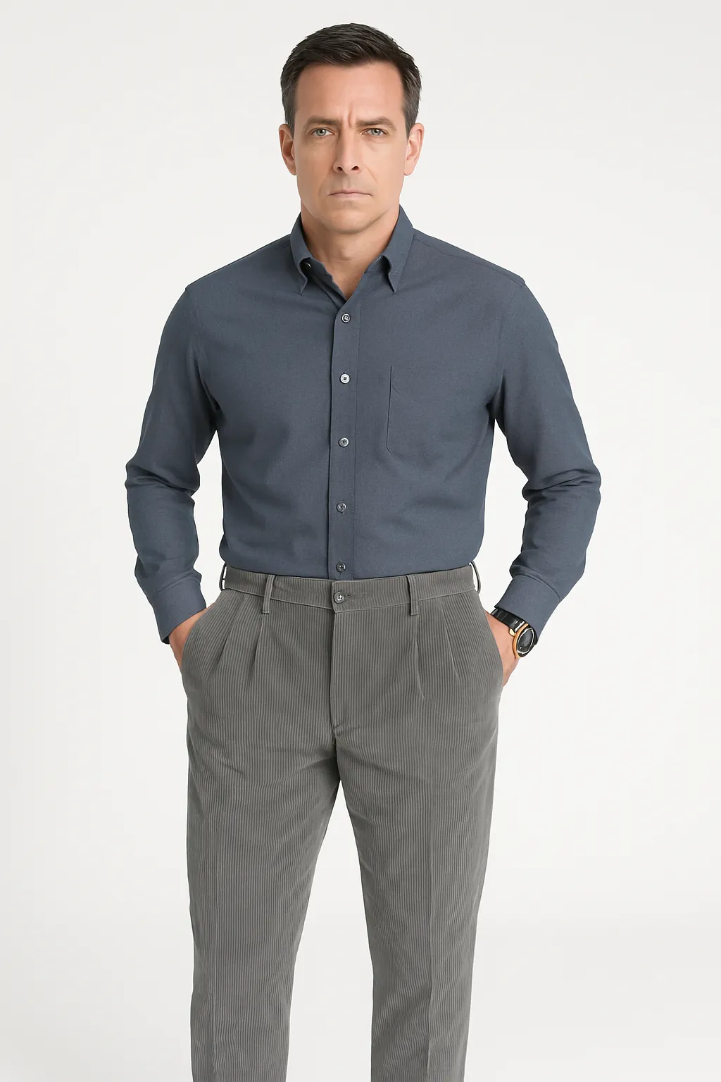 Mens Corduroy Trousers  Slim Fit  Pleated Front  Full Length  Smart Casual