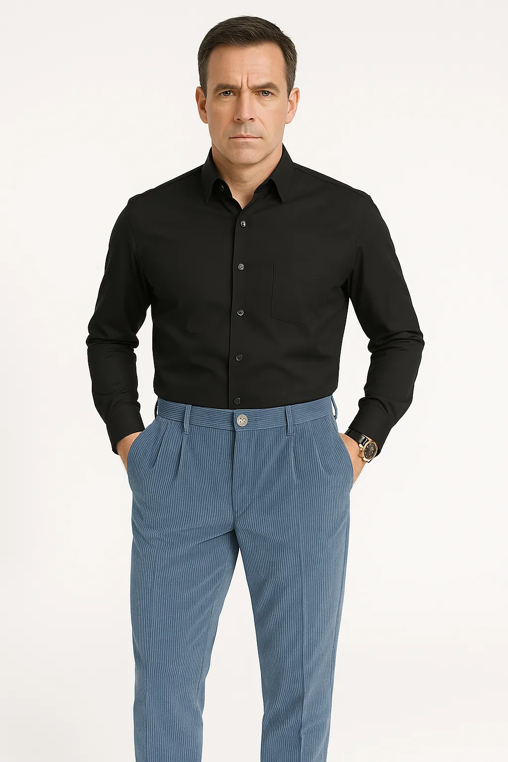 Mens Corduroy Trousers  Slim Fit  Pleated Front  Full Length  Smart Casual