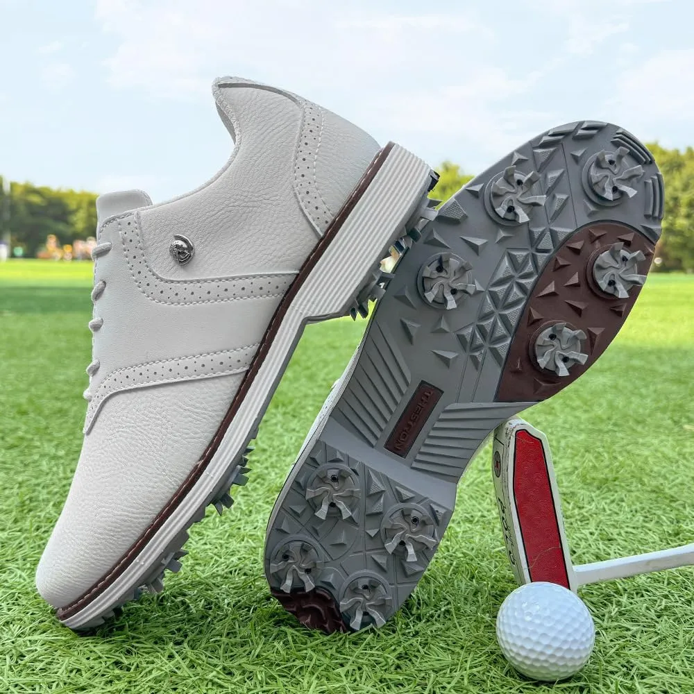 Men's Golf Shoes 9 Spiked & Waterproof  Lightweight Anti-Slip Design, Breathable Brogue Style for Training/Course  Comfortable Walking & Swing Support