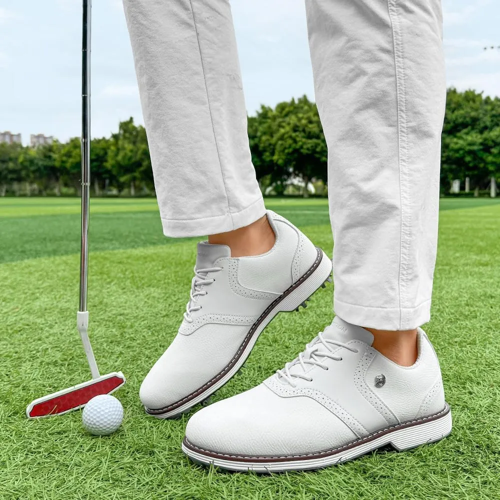 Men's Golf Shoes 9 Spiked & Waterproof  Lightweight Anti-Slip Design, Breathable Brogue Style for Training/Course  Comfortable Walking & Swing Support
