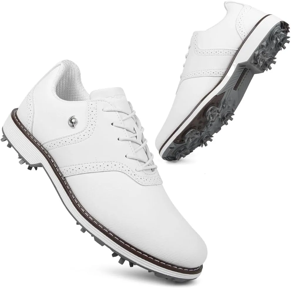 Men's Golf Shoes 9 Spiked & Waterproof  Lightweight Anti-Slip Design, Breathable Brogue Style for Training/Course  Comfortable Walking & Swing Support