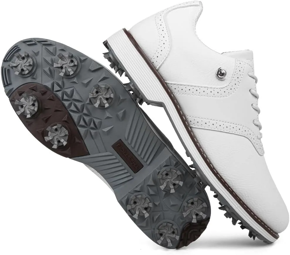 Men's Golf Shoes 9 Spiked & Waterproof  Lightweight Anti-Slip Design, Breathable Brogue Style for Training/Course  Comfortable Walking & Swing Support