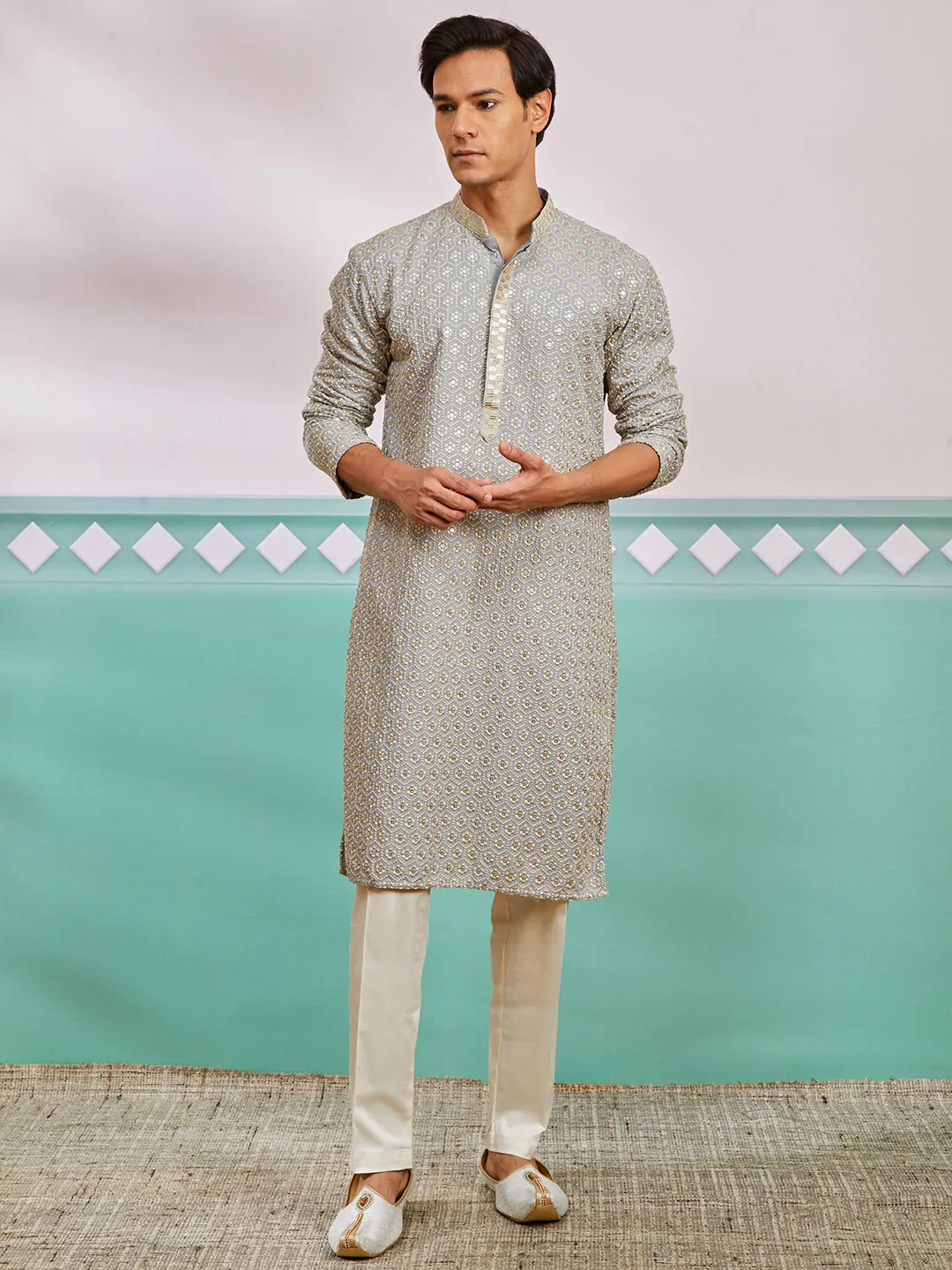 Men's Grey Rayon Kurta & Pyjama Set