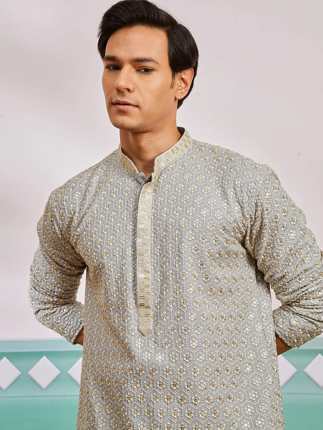 Men's Grey Rayon Kurta & Pyjama Set