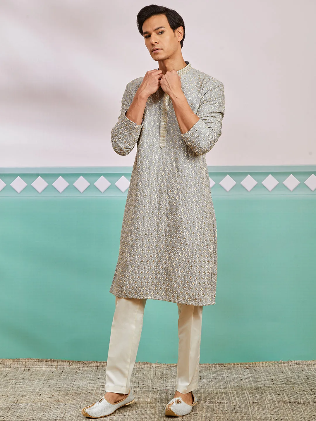 Men's Grey Rayon Kurta & Pyjama Set