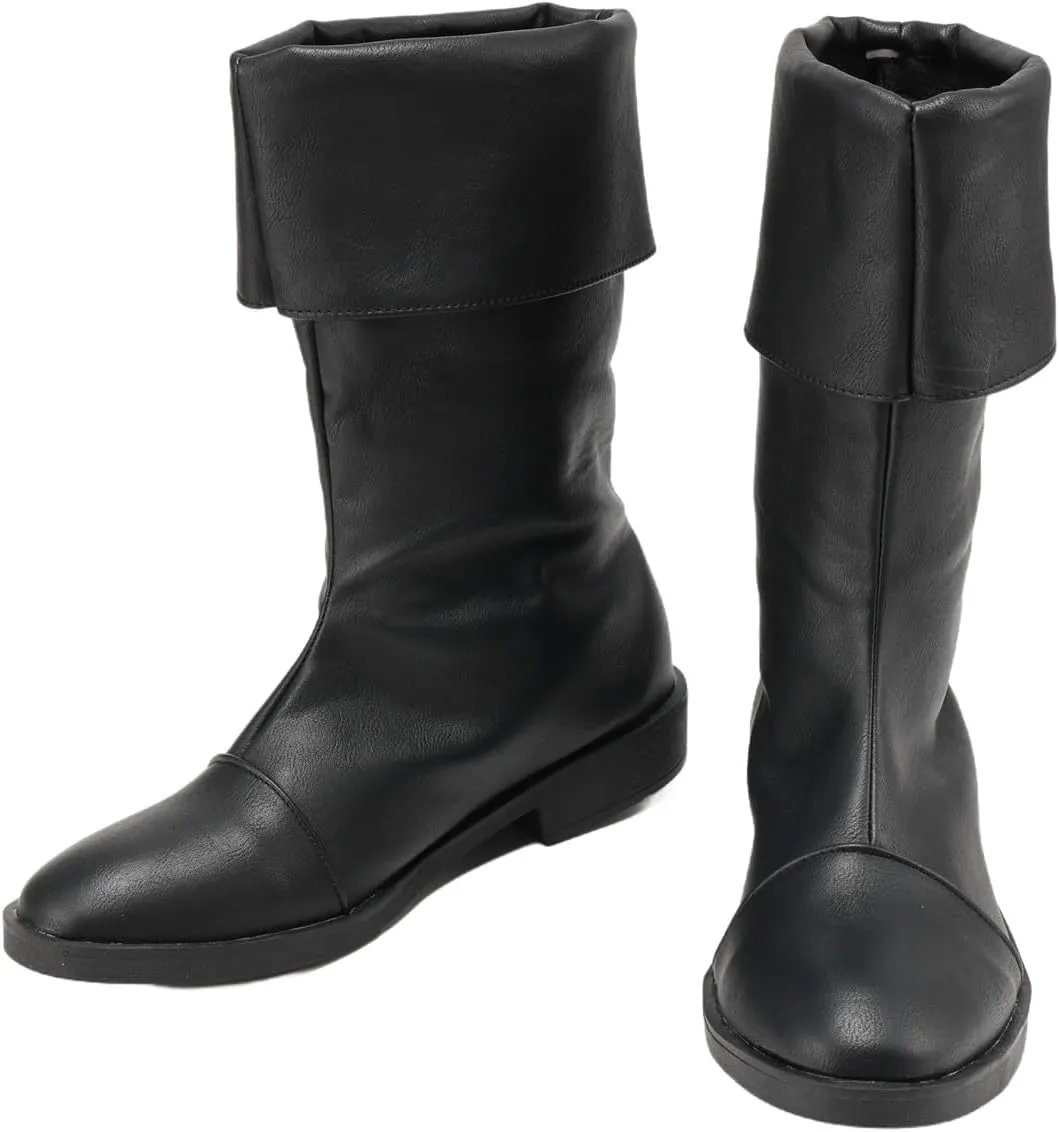 Men's Medieval Boot Flat Jazz Boots Renaissance Cosplay Boot Pull On Mid Calf Gothic Halloween Shoes