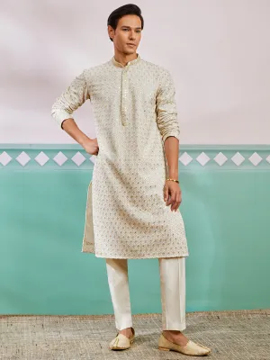Men's Off White Rayon Kurta & Pyjama Set