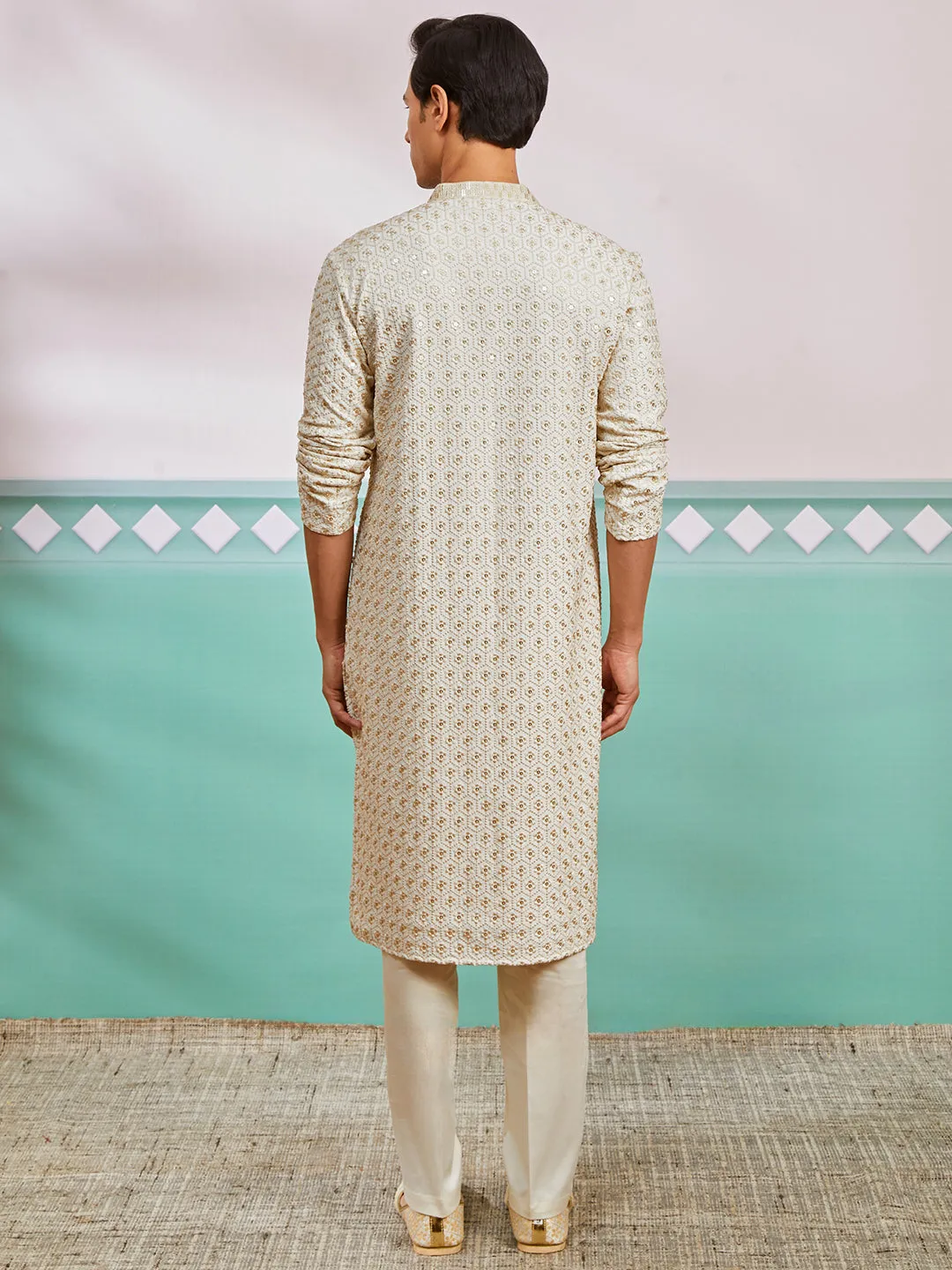 Men's Off White Rayon Kurta & Pyjama Set