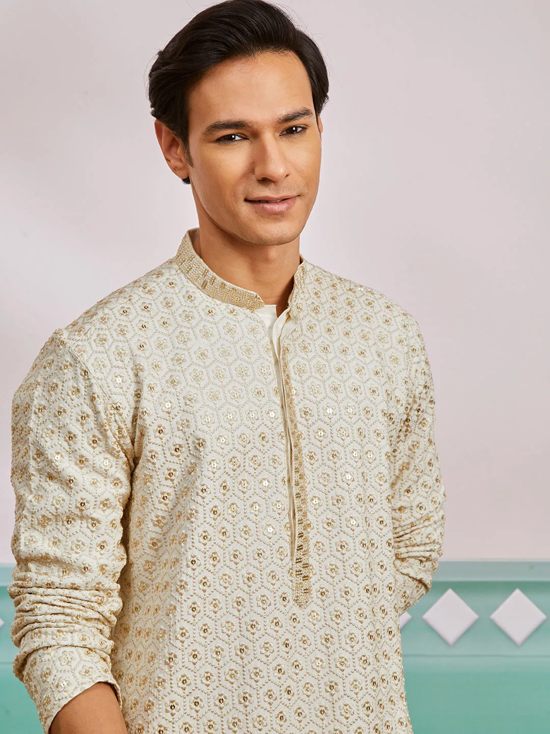 Men's Off White Rayon Kurta & Pyjama Set