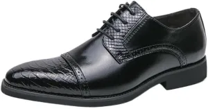 Mens Oxford Shoes Vintage Lace Up Business Brogue Synthetic Leather Slip Resistant Block Heel Anti-Slip Rubber Sole Wedding
