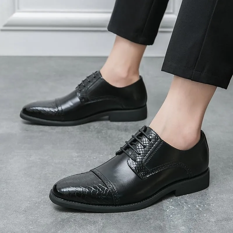 Mens Oxford Shoes Vintage Lace Up Business Brogue Synthetic Leather Slip Resistant Block Heel Anti-Slip Rubber Sole Wedding