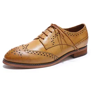 MIKCON Women's Genuine Leather Oxfords Brogue Wingtip Lace Up Dress Shoes Casual Formal Derby Saddle Shoes for Women