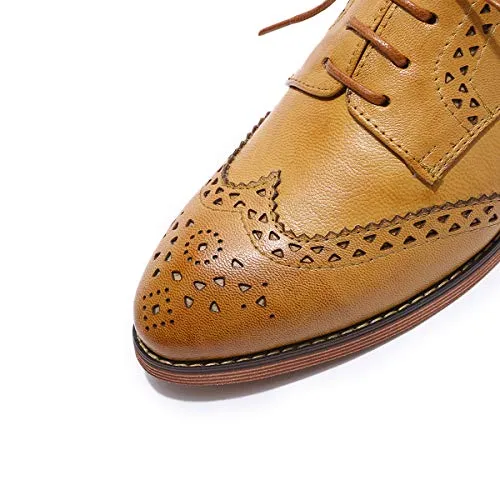 MIKCON Women's Genuine Leather Oxfords Brogue Wingtip Lace Up Dress Shoes Casual Formal Derby Saddle Shoes for Women