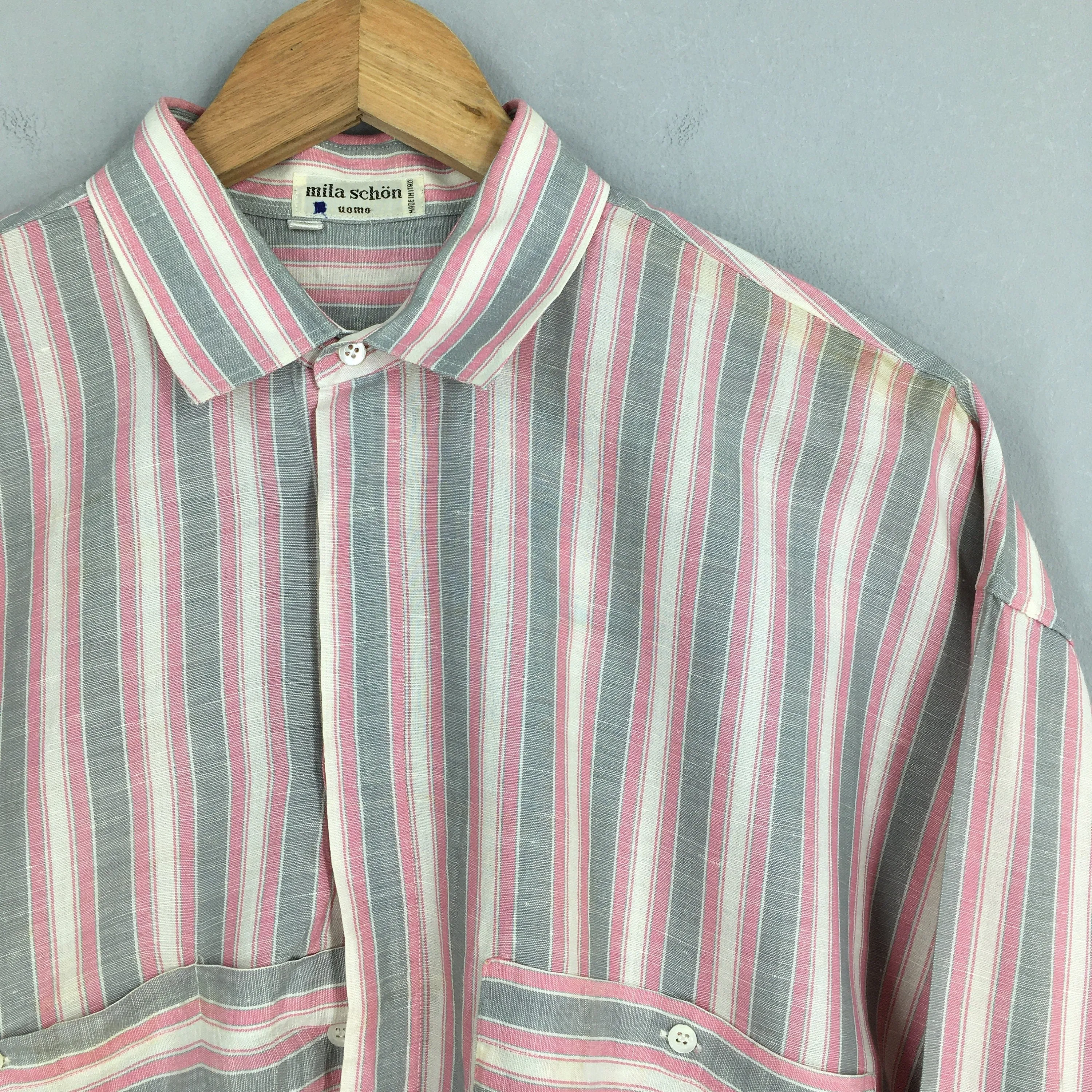 Mila Schon Stripes Flannel Linen Shirt Medium