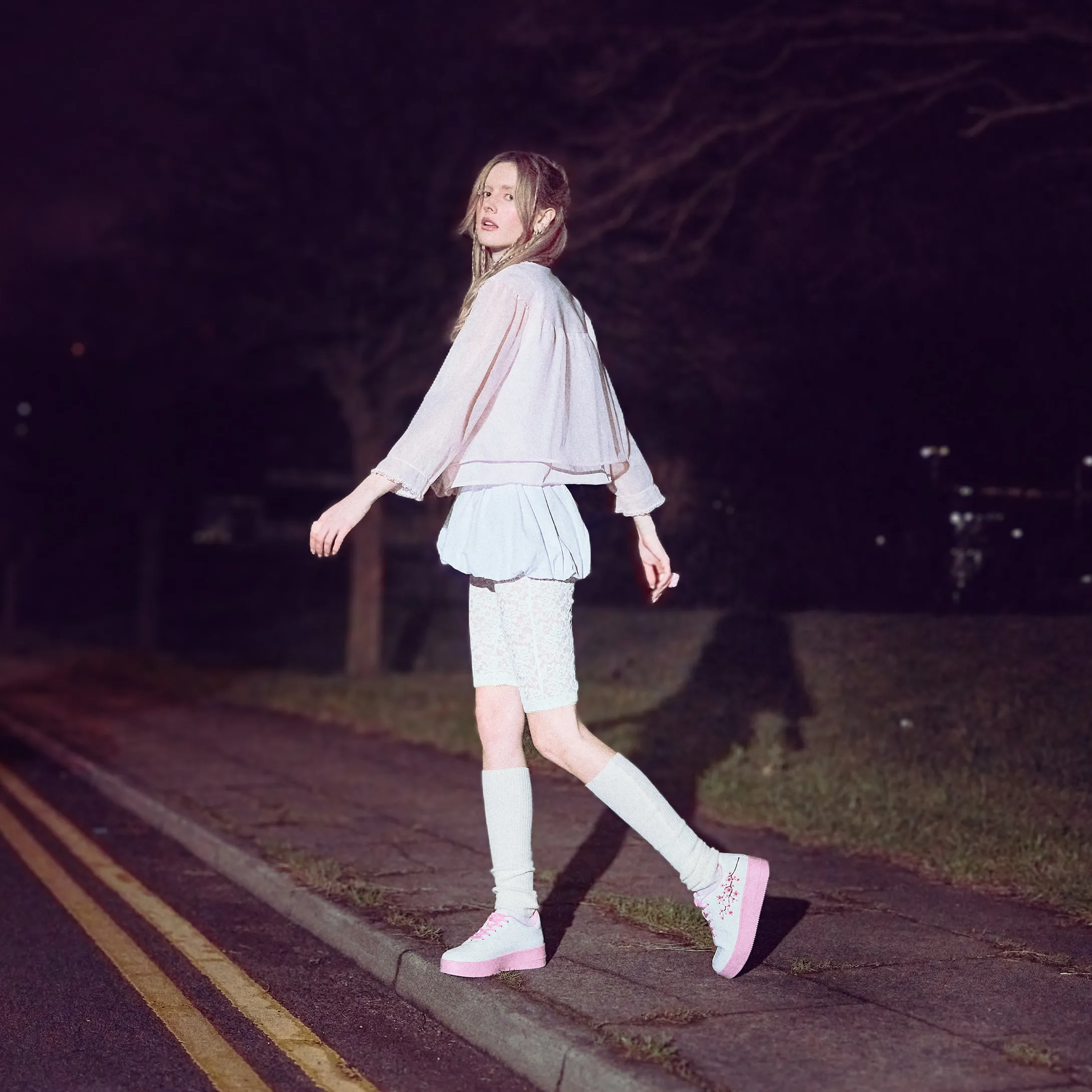 Morning Sakura Platform Trainers - White
