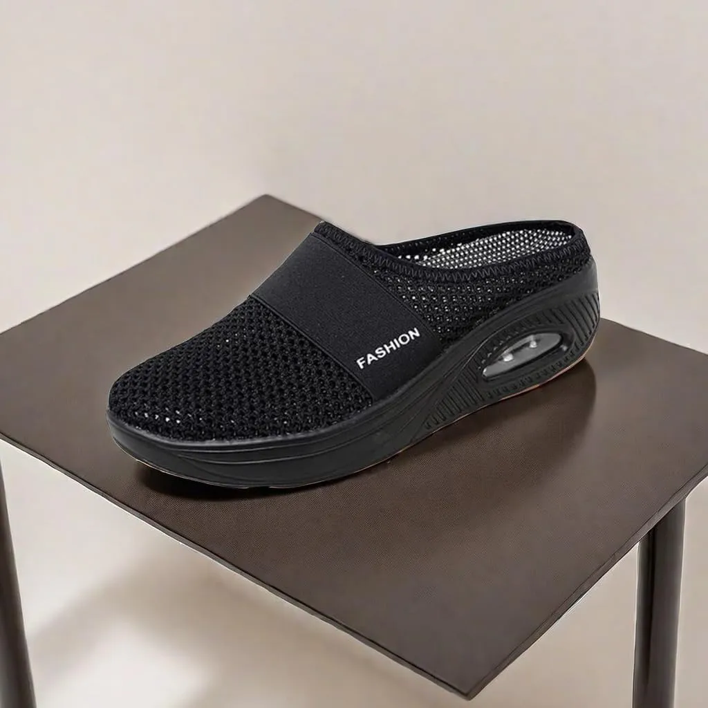 Mules for Women 2025 Summer Slip On Closed Toe Shoes Wide Width Clogs Mesh Slippers Air Cushion Orthopedic Diabetic Walking Shoes Backless Breathable Sneakers with Arch-Support Beach Sandals