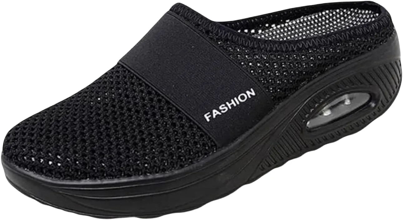 Mules for Women 2025 Summer Slip On Closed Toe Shoes Wide Width Clogs Mesh Slippers Air Cushion Orthopedic Diabetic Walking Shoes Backless Breathable Sneakers with Arch-Support Beach Sandals