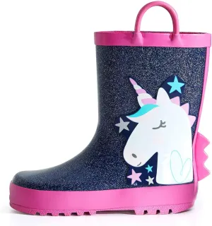 mysoft Kids Rain Boots for Girls Boys Toddler Waterproof Rubber Cute Printed with Easy-On Handles