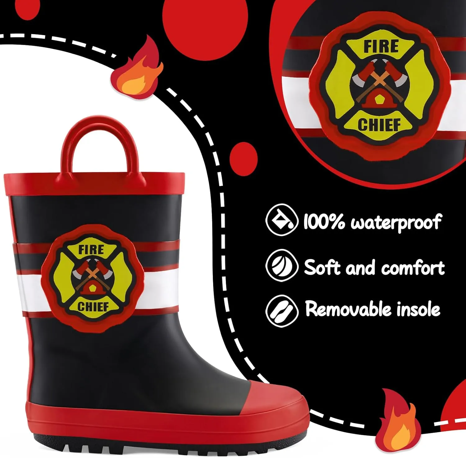 mysoft Kids Rain Boots for Girls Boys Toddler Waterproof Rubber Cute Printed with Easy-On Handles