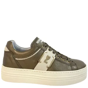 NeroGiardini Bronze Metallic Leather Lace Up Sneakers