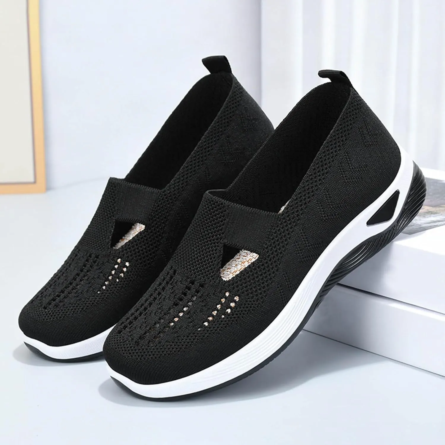 Orthopedic Shoes for Women Mesh Walking Shoes Breathable Non-Slip Slip On Loafers Lightweight Memory Foam Flat Sneakers