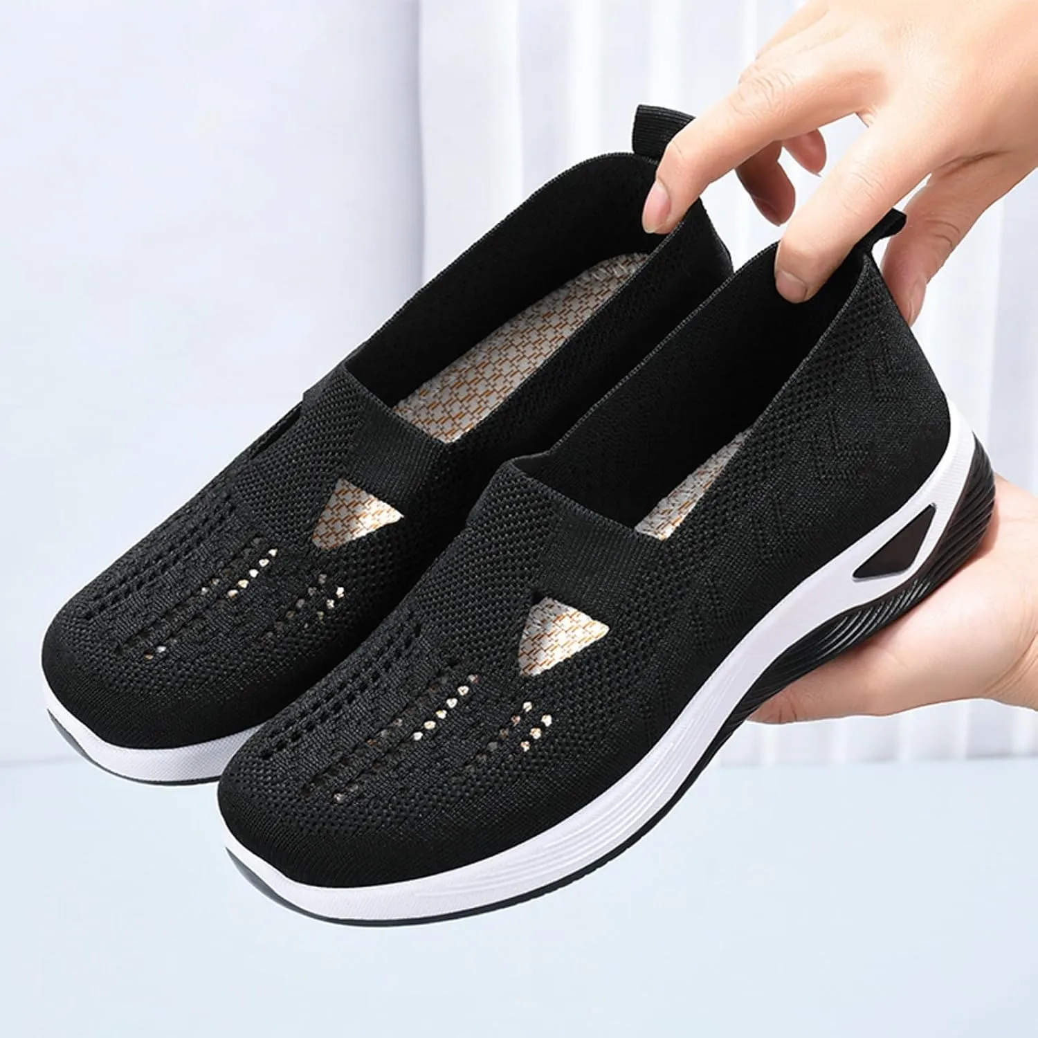 Orthopedic Shoes for Women Mesh Walking Shoes Breathable Non-Slip Slip On Loafers Lightweight Memory Foam Flat Sneakers