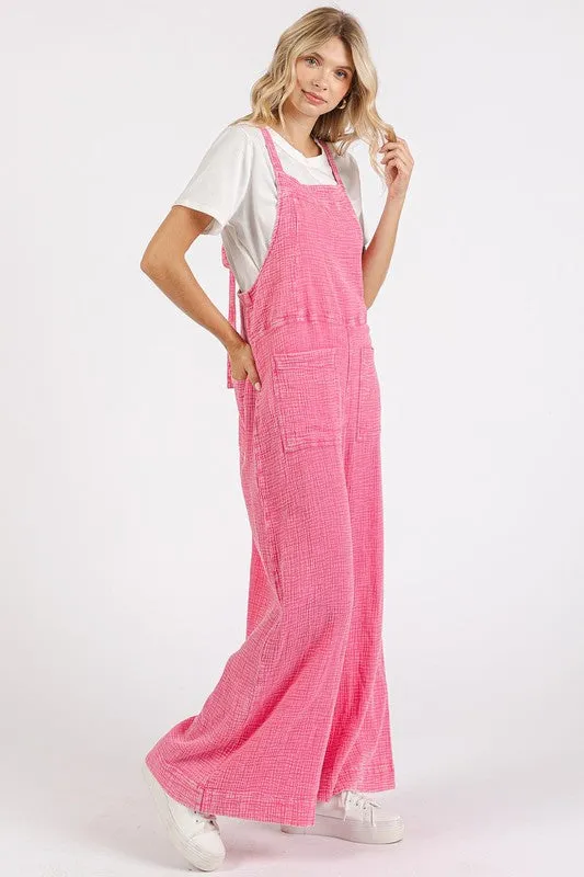 Overall Vibes Barbie Pink Textured Wide Leg Overalls