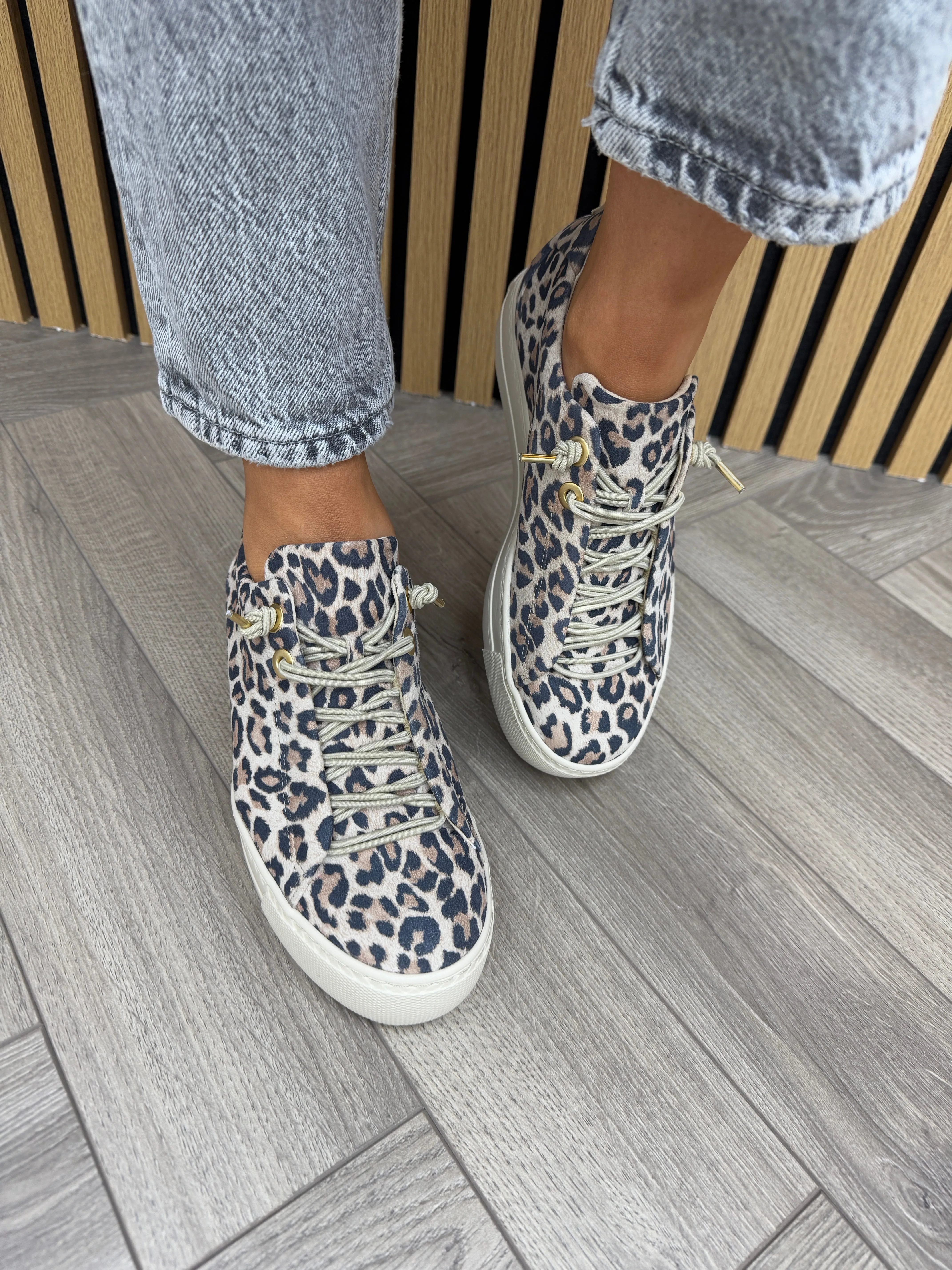 Paul Green 5317-04x Leopard Print Trainer With Elasticated Laces - Leopardino Desert