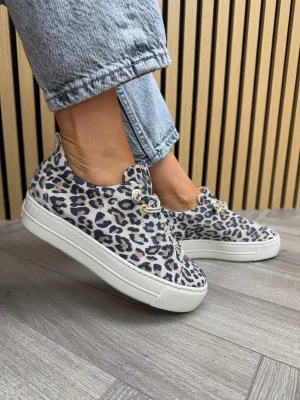 Paul Green 5317-04x Leopard Print Trainer With Elasticated Laces - Leopardino Desert
