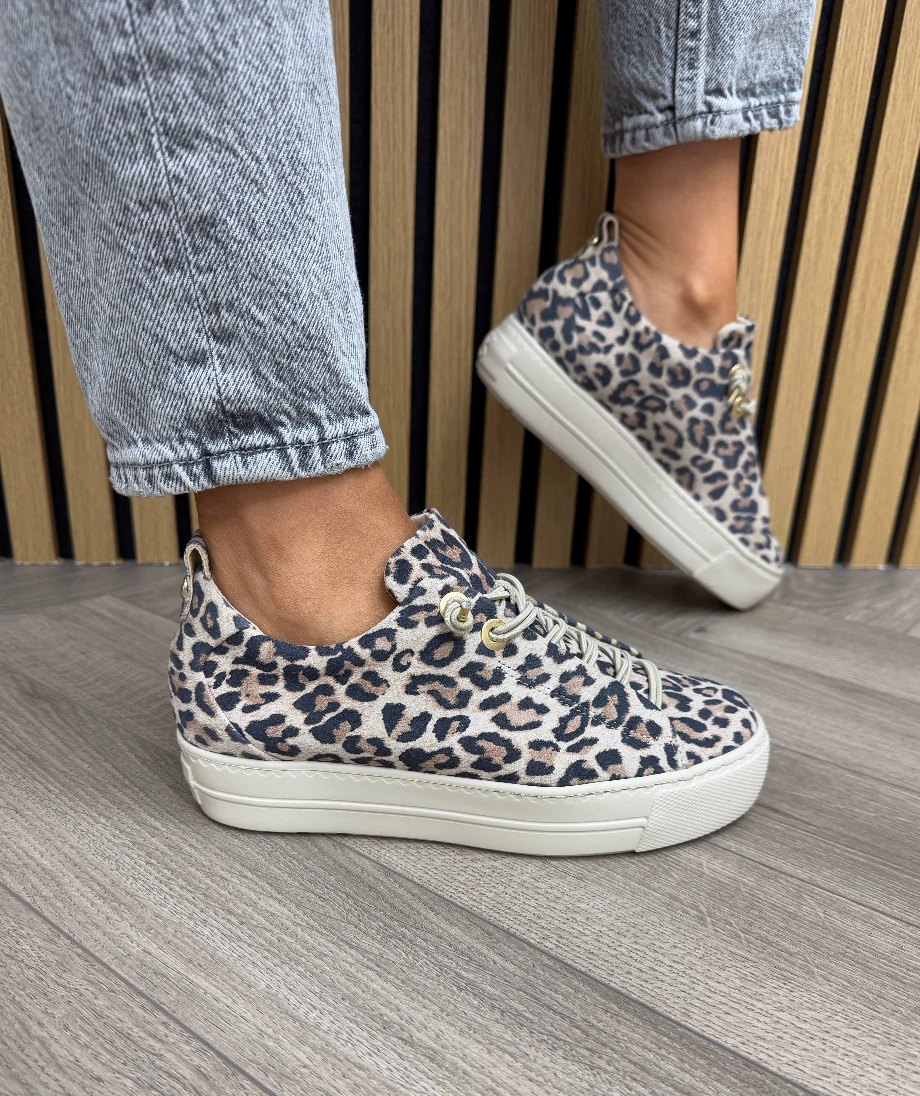 Paul Green 5317-04x Leopard Print Trainer With Elasticated Laces - Leopardino Desert