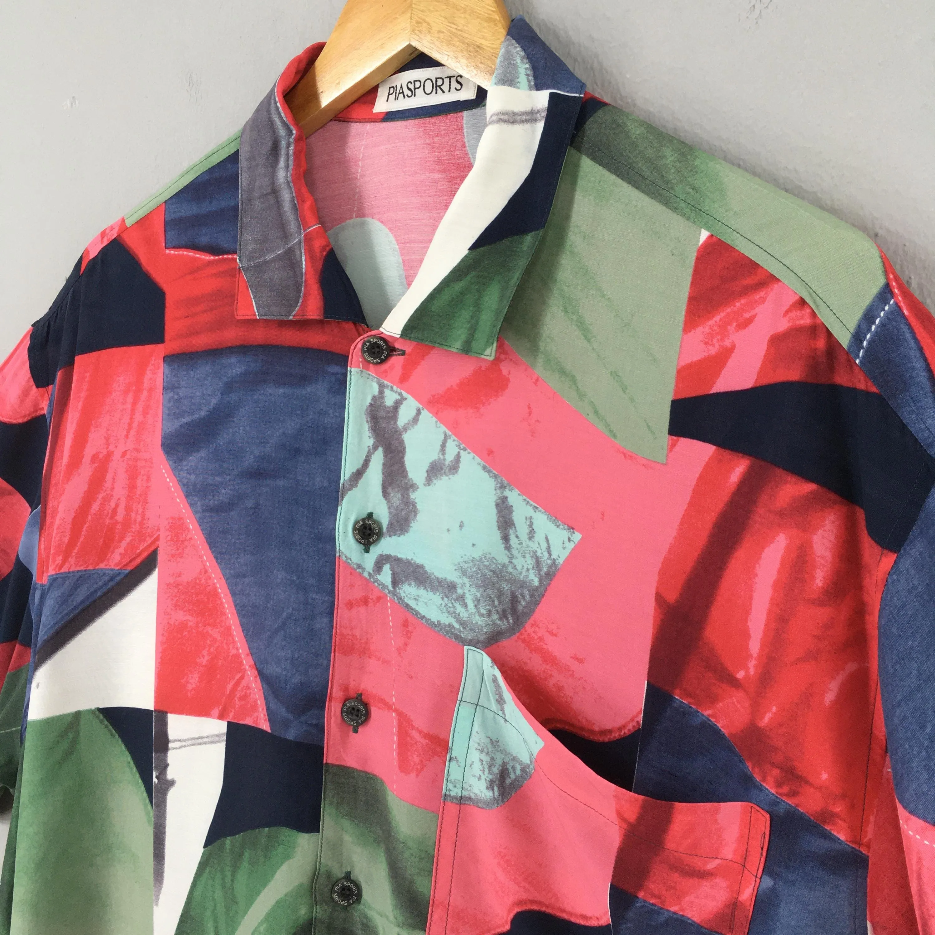 Pia Sports Funky Multicolor Abstract Pattern Rayon Shirt Large