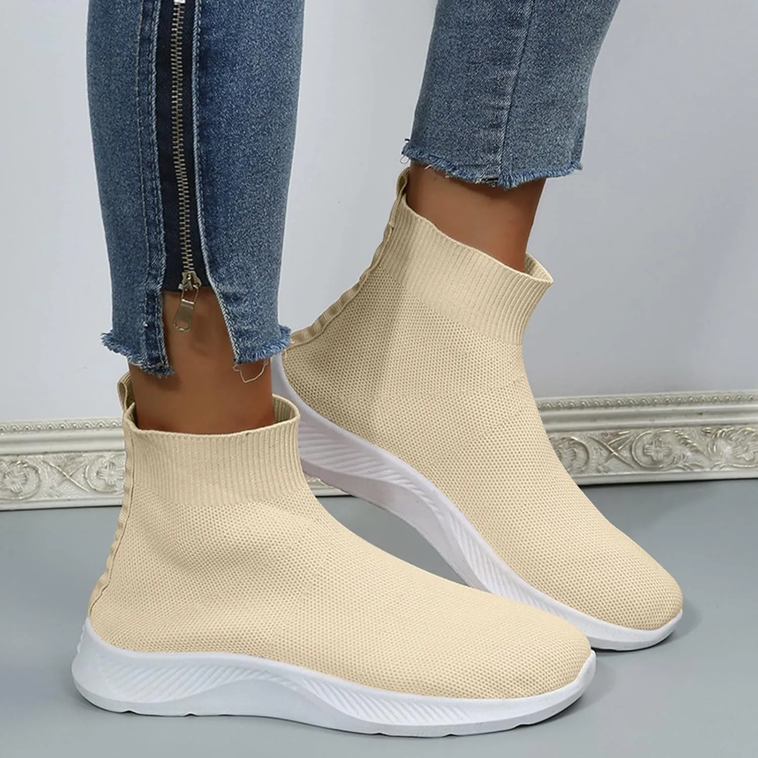 Platform Sneakers for Women Fashion Tan Women's Hiking Shoes Arch Support Womens Slip On Shoes with Arch Support Business Casual Wedge Sneakers for Women 2023 Athletic Shoes Women Wide Toe Box