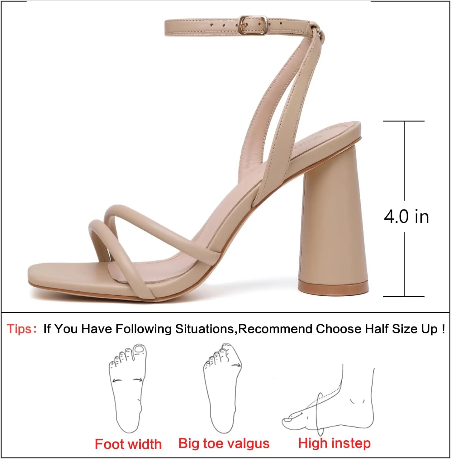 RIBONGZ Block Heels Prom Heeled Sandals for Women Chunky Square Open Toe Strappy High Heels Ankle Strap Wedding Bridal Shoes High Heel Sandals for Party Dress
