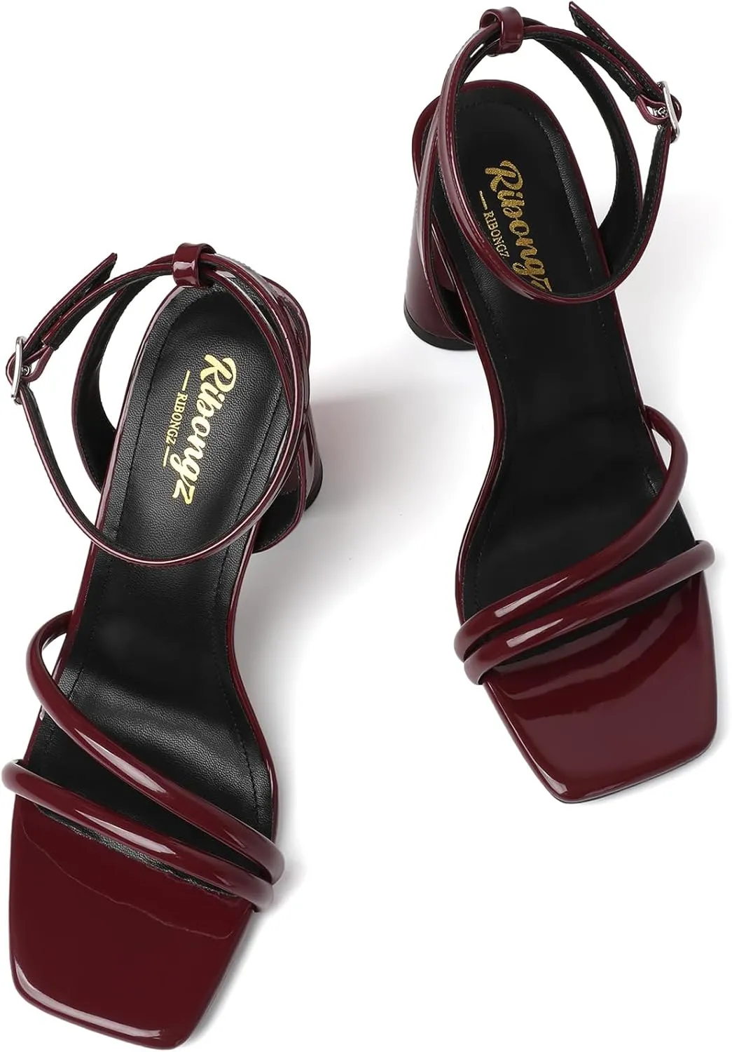 RIBONGZ Block Heels Prom Heeled Sandals for Women Chunky Square Open Toe Strappy High Heels Ankle Strap Wedding Bridal Shoes High Heel Sandals for Party Dress