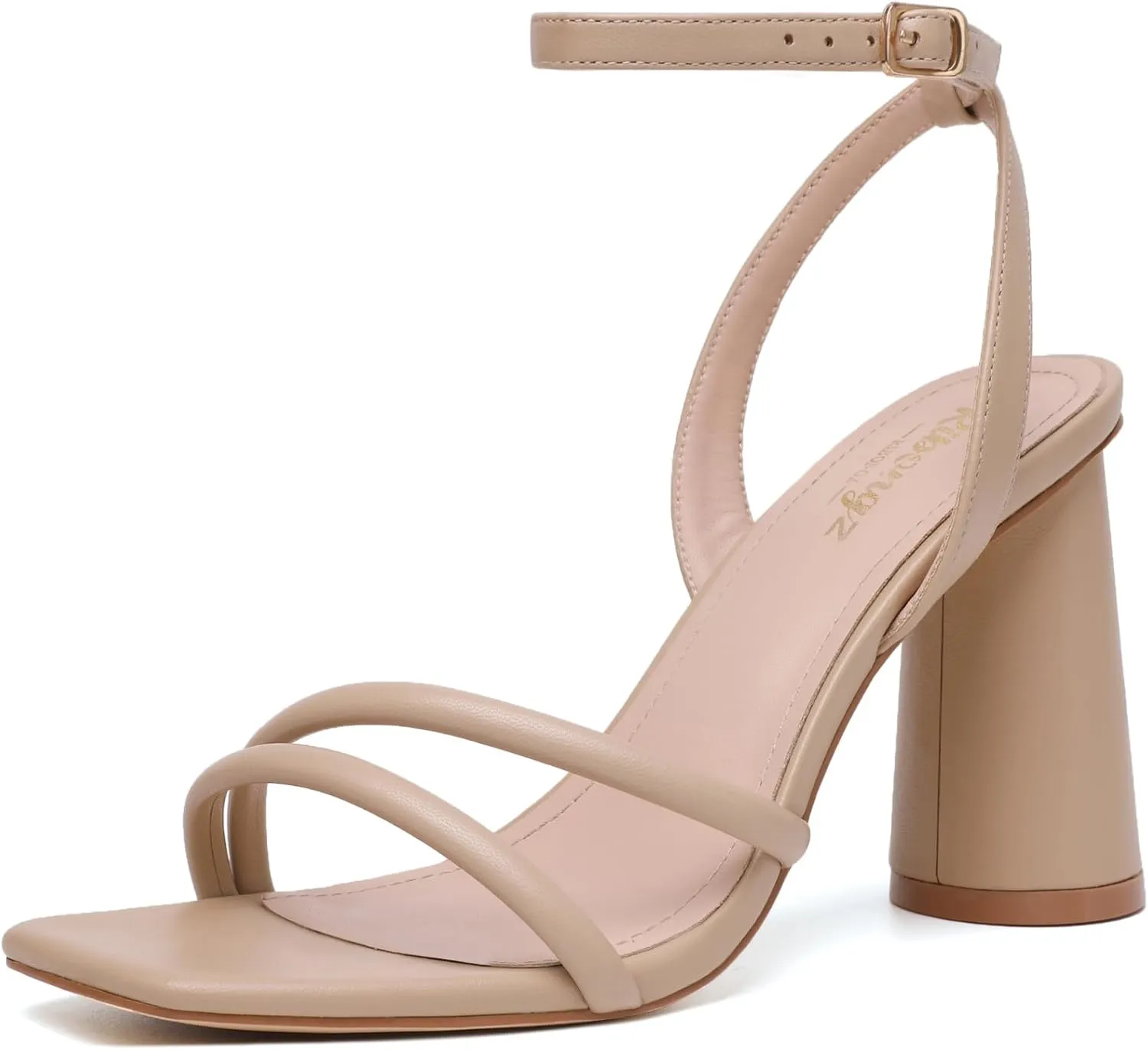 RIBONGZ Block Heels Prom Heeled Sandals for Women Chunky Square Open Toe Strappy High Heels Ankle Strap Wedding Bridal Shoes High Heel Sandals for Party Dress