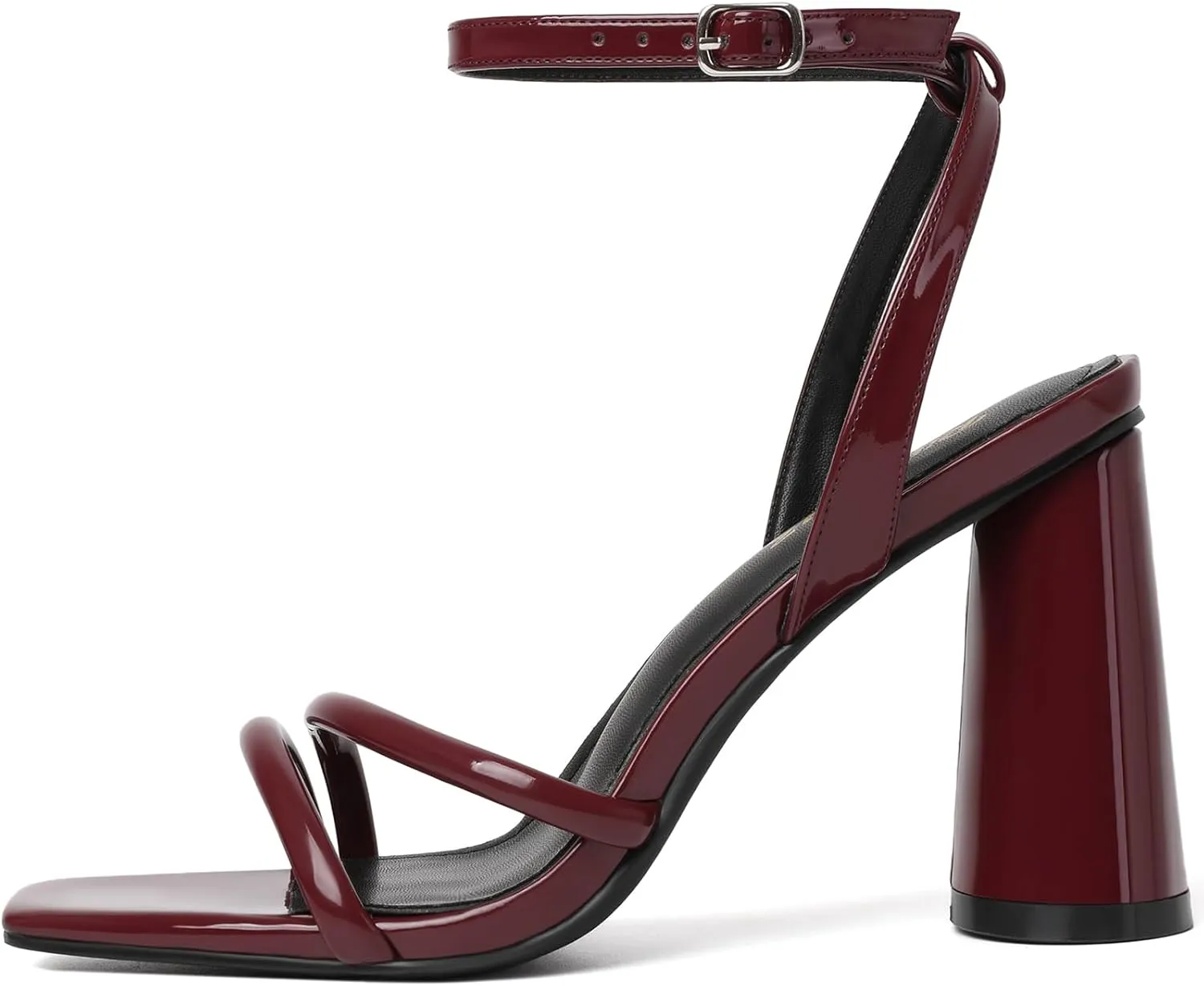 RIBONGZ Block Heels Prom Heeled Sandals for Women Chunky Square Open Toe Strappy High Heels Ankle Strap Wedding Bridal Shoes High Heel Sandals for Party Dress