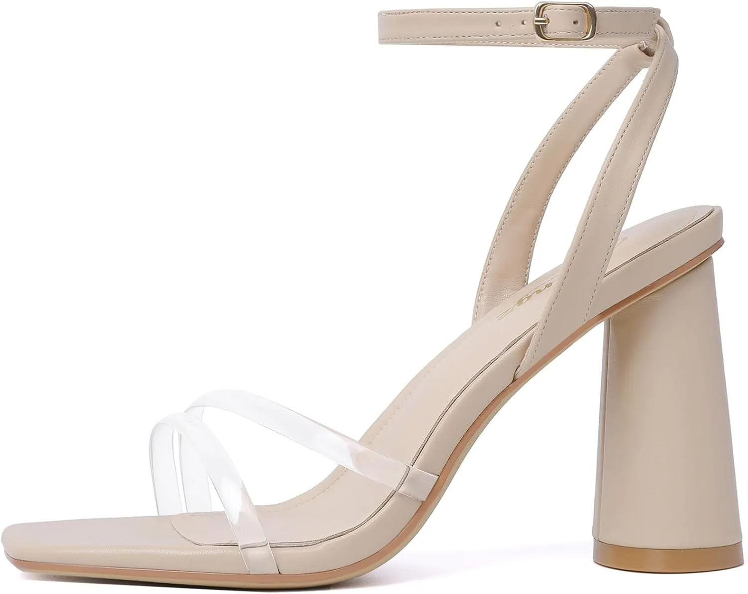 RIBONGZ Block Heels Prom Heeled Sandals for Women Chunky Square Open Toe Strappy High Heels Ankle Strap Wedding Bridal Shoes High Heel Sandals for Party Dress