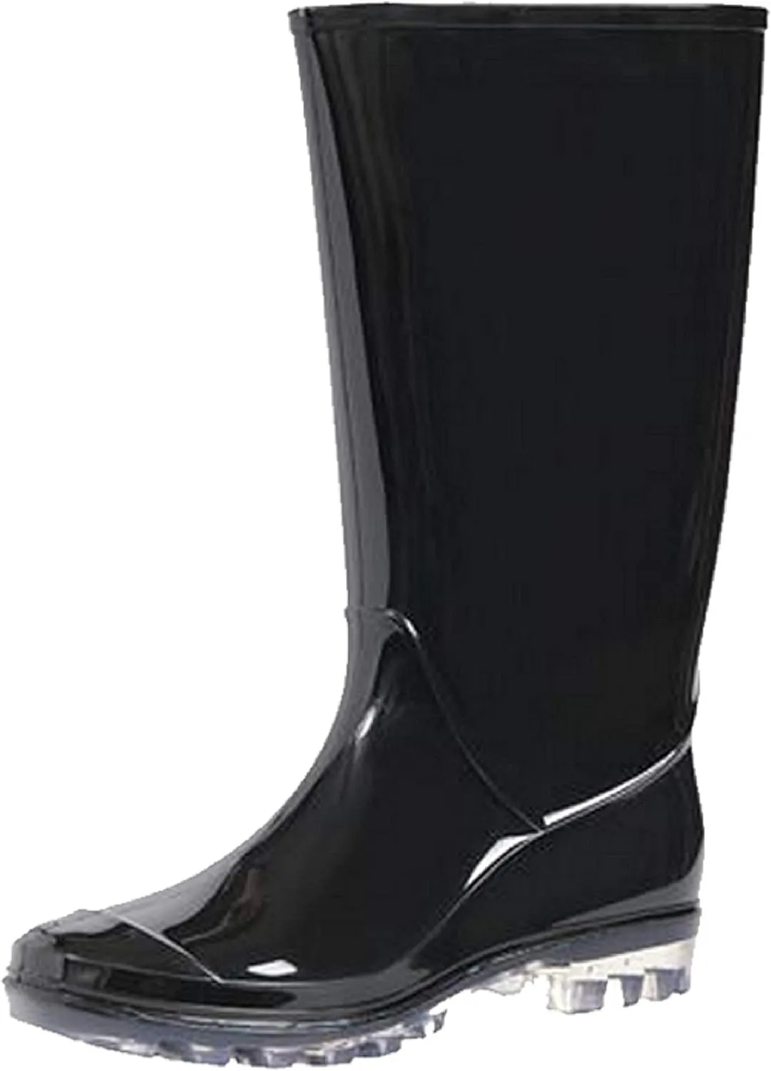 Roxoni Women's Black Rubber Rain Boots 16" Mid Calf Waterproof Rainboots Clear Sole