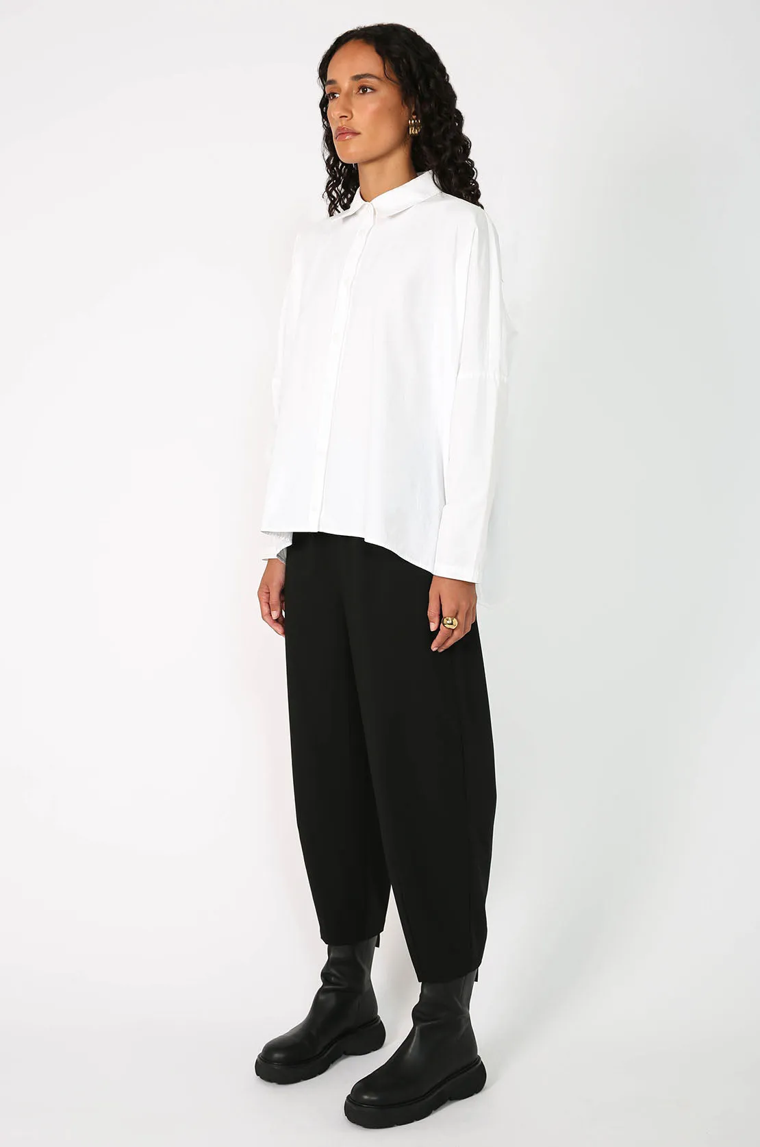 shirr shirt long sleeve / white