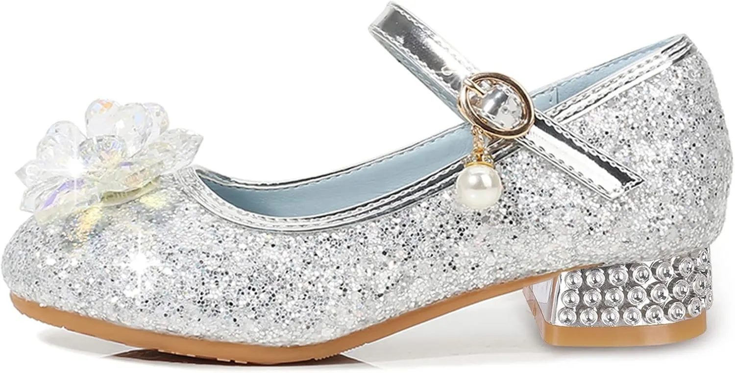 Shoes Low Heel for Girls Toddler Dress Shoes Cute Bowknot Sparkle Mary Jane Flower Girls Wedding Birthday Party Prom