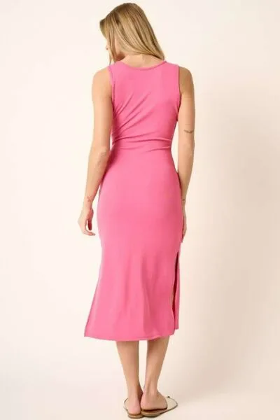 Side Slit Wide Strap Midi Tank Dress in Hot Pink