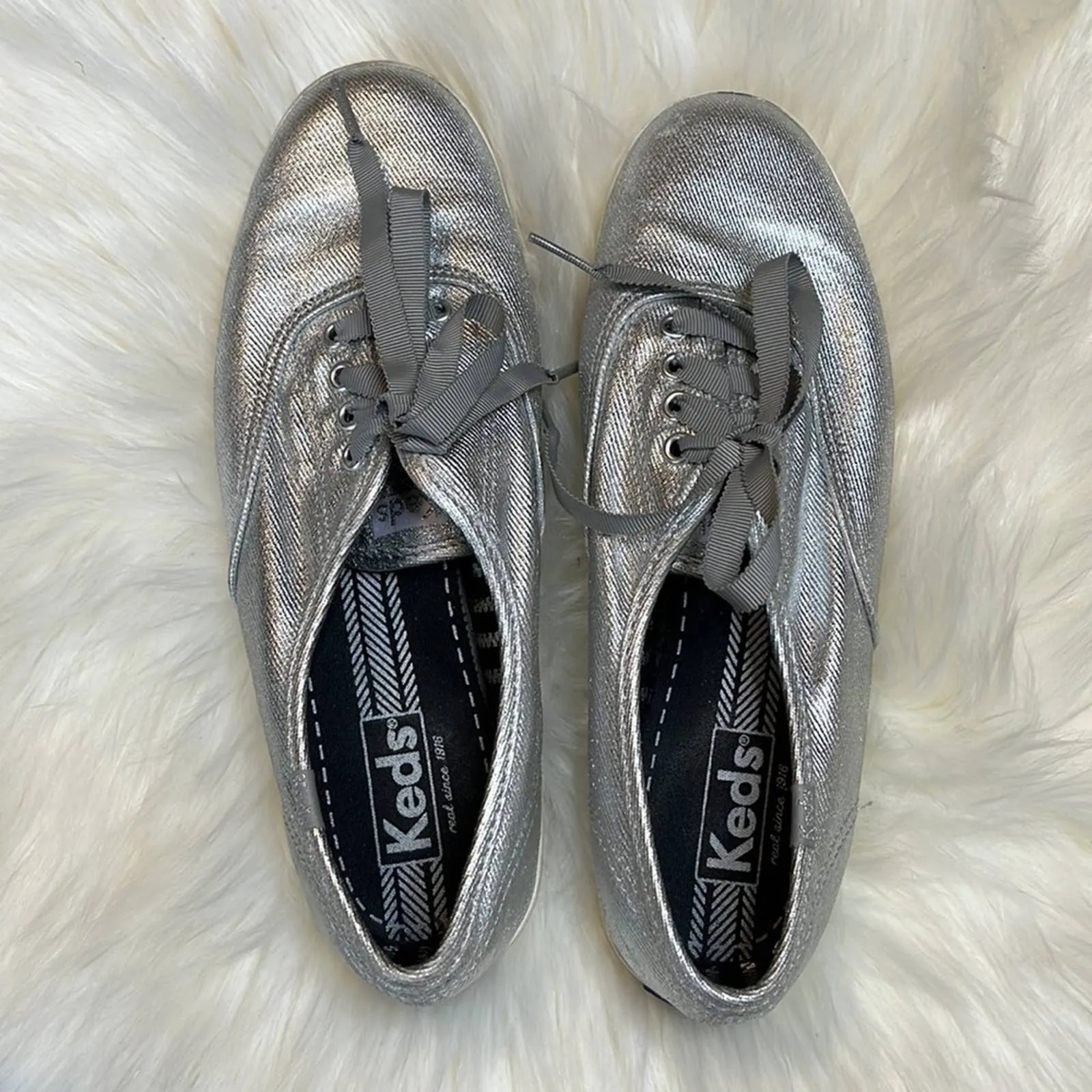 Size 8 KEDS Silver Metallic Sneakers Shoes