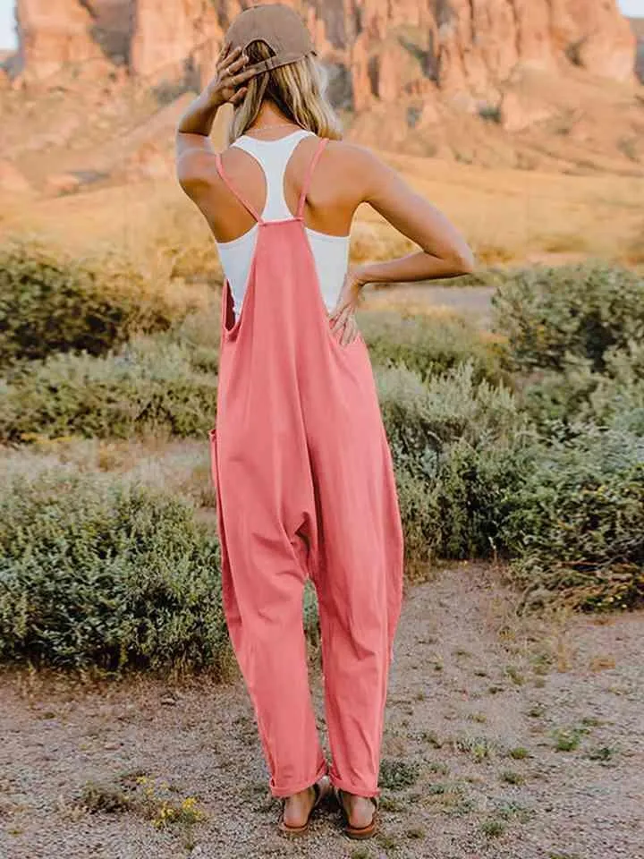 Sleeveless Pocketed V Neck Overalls