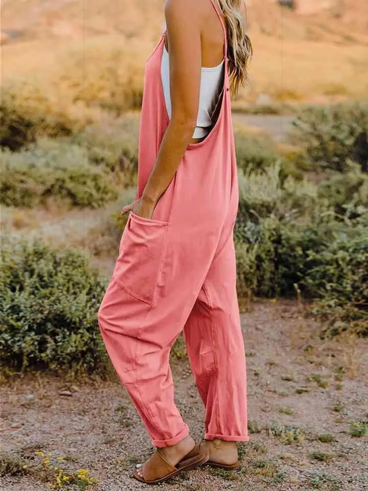 Sleeveless Pocketed V Neck Overalls