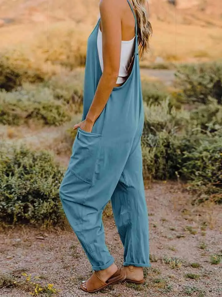 Slightly Stretch V-Neck Tapered Overalls