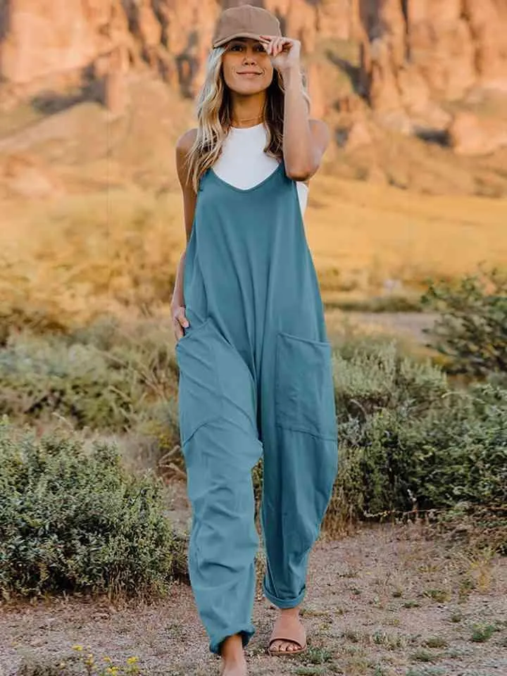 Slightly Stretch V-Neck Tapered Overalls